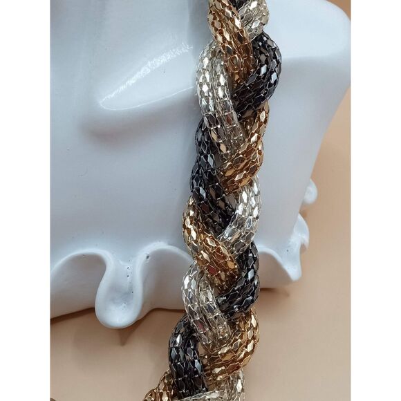 Mesh Chain Silver Gold Tone Black Adjustable Braided Vintage Necklace - Picture 7 of 7